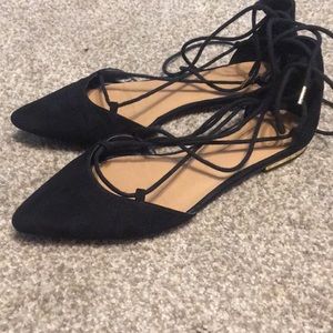 Black Lace-Up Flats